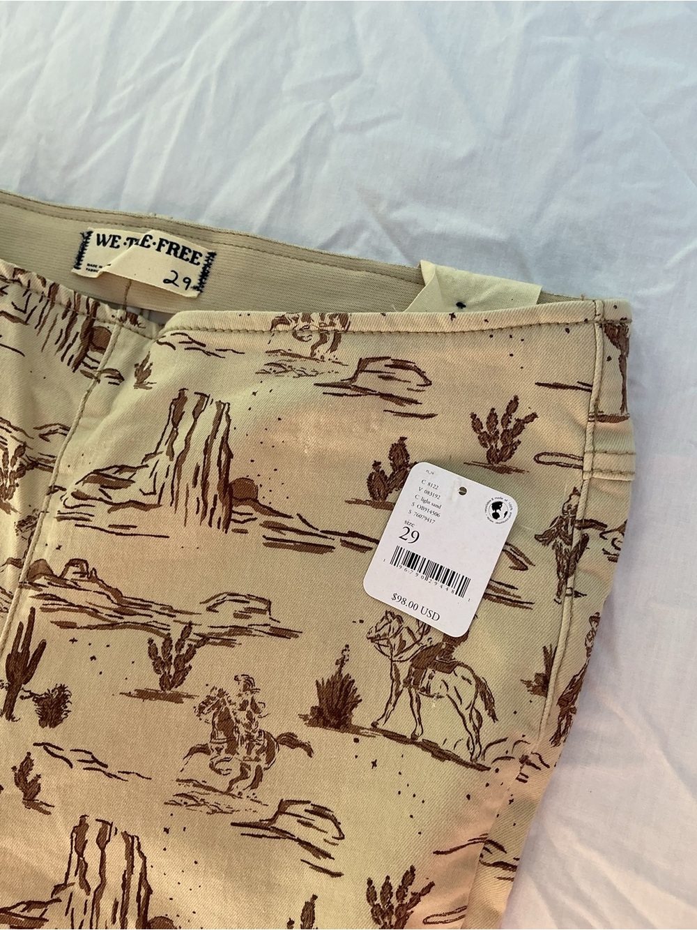 We The Free Beige Flare Pants with Brown Western Print - Picture 3 of 6